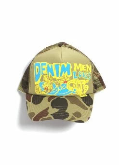KAPITAL DENIM MEN LOVE CATS | Trucker Cap | Camo/Yellow