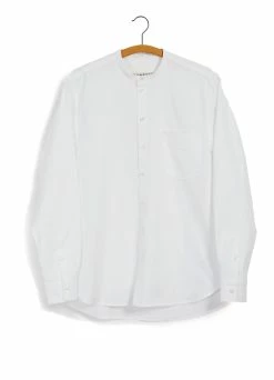HANSEN GARMENTS ANTE | Collarless Shirt With Chest Pocket | White
