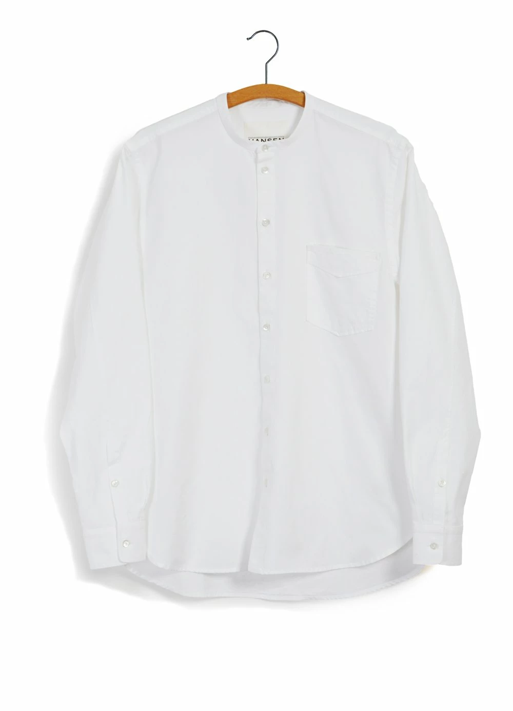 HANSEN GARMENTS ANTE | Collarless Shirt With Chest Pocket | White