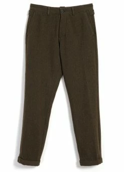 HANSEN GARMENTS FINN | Side Buckle Regular Trousers | Brown Herringbone