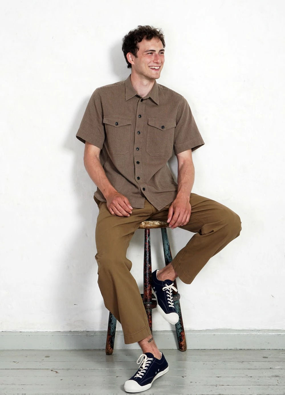 HANSEN GARMENTS VILLY | Short Sleeve Shirt | Khaki Sashiko - Image 2